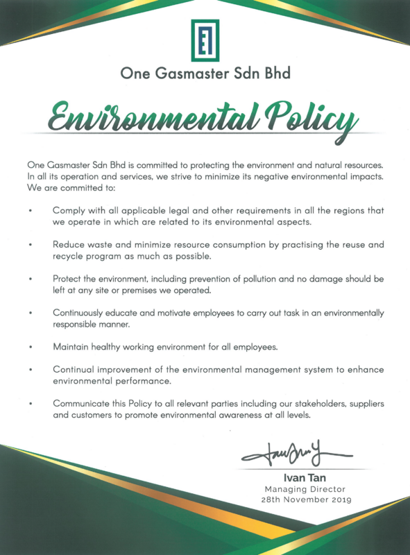 One Gasmaster Environmental Policy